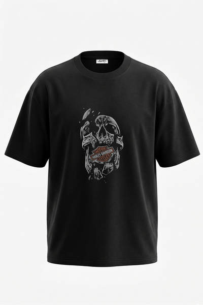 Anetos Tricou oversize negru din bumbac cu imprimeu pe spate cu design cu cra...