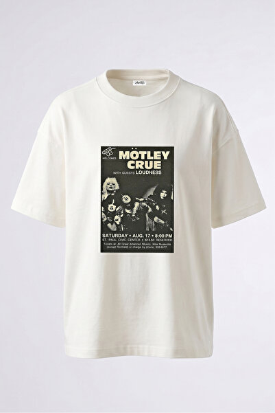 Anetos Tricou oversize alb din bumbac cu imprimeu pe spate Motley Crue Design