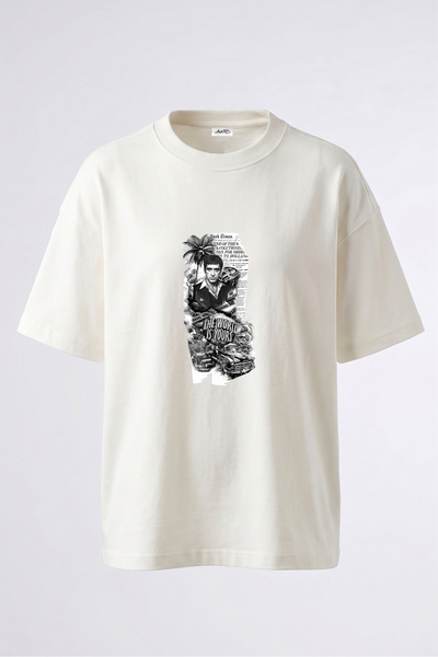 Anetos Tricou supradimensionat alb din bumbac cu imprimeu pe spate Tony Monta...