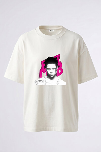 Anetos Tricou oversize alb din bumbac cu imprimeu pe spate Fight Club Design