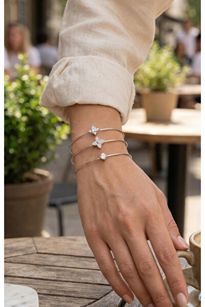 OGHAMAY Zircon Stone Silver Color Clover Model 3-Piece Women's Bracelet Combi...