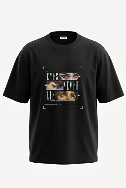 Anetos Tricou oversize negru din bumbac cu imprimeu pe spate Classic Eyes Design