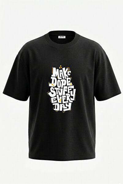 Anetos Tricou oversize negru din bumbac cu imprimeu pe spate cu design text g...