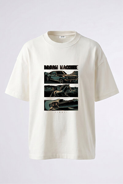 Anetos Tricou supradimensionat din bumbac alb, cu imprimeu pe spate, cu desig...