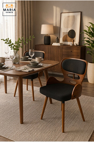 MARIA HOMES Modern Wooden Dining Chair with Upholstered Seat – Mid-Century Ac...