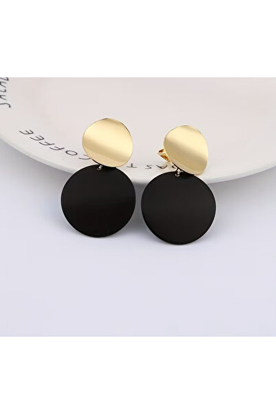 1PARÇAMAVİ Hole-Free Pinch Clip Women's Earrings- Black Circle Earrings