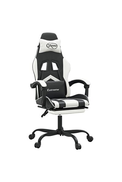 vidaxl Scaun de gaming cu suport picioare, negru/alb, piele ecologică