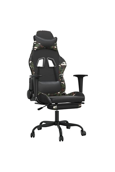 vidaxl Scaun de gaming cu suport picioare, negru/camuflaj, piele