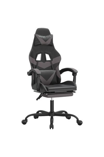 vidaxl Scaun de gaming pivotant/suport picioare negru/gri piele