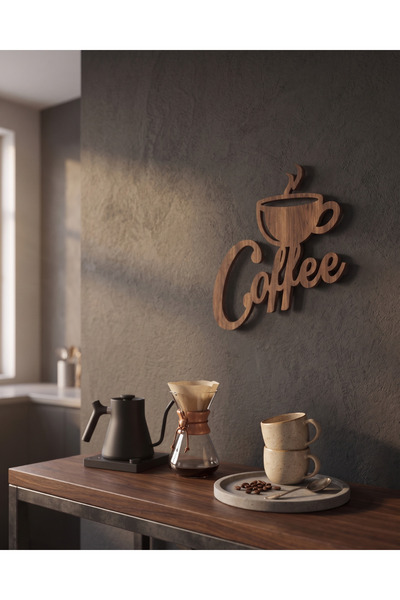 ih ihra "Coffee" Yazılı Ahşap Mutfak Duvar Dekoru - Kahve Köşesi Tabelası (30...