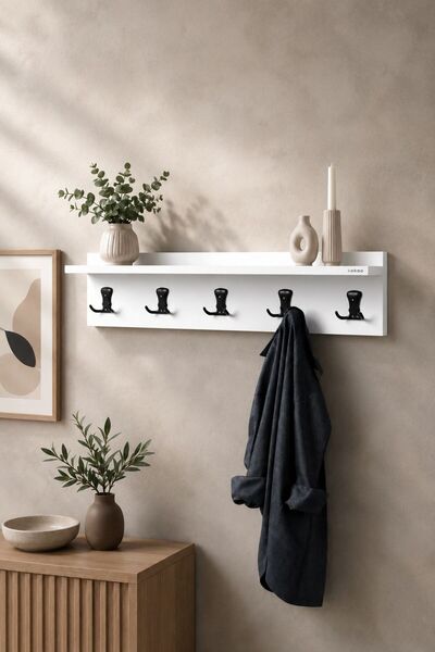 Renlife Askılık Duvar Elbise Kapı Arkası Askılığı Portmanto 70 Cm Beyaz Düz