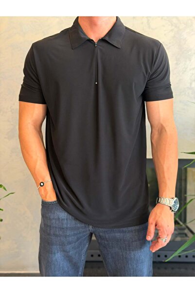 ECARTS Men's Soft Touch Zippered Polo Tshirt Black Eca088