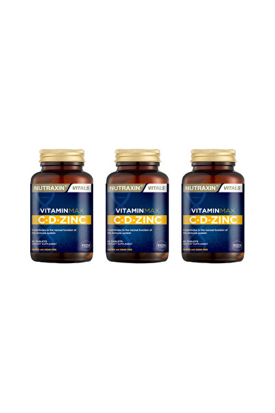 Nutraxin Vitamin Max C-D-Zinc 60 Tablet | 1000 mg C Vitamini + 1000 IU D3 + 1...
