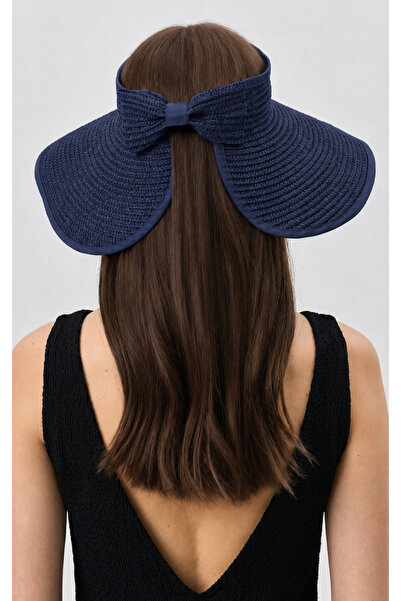 My Blog Navy Blue Bow Detailed Straw Hat - 14624