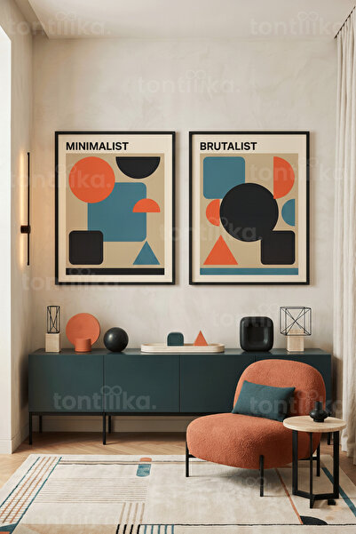 Tontilika Γεωμετρικά Σχήματα Μοντέρνο Σετ 2 Ξύλινων Πίνακων με Ξύλινο Πλαίσιο