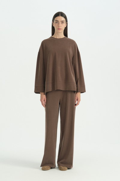 Nihan Side Slit Trousers Lyocell Suit - Brown