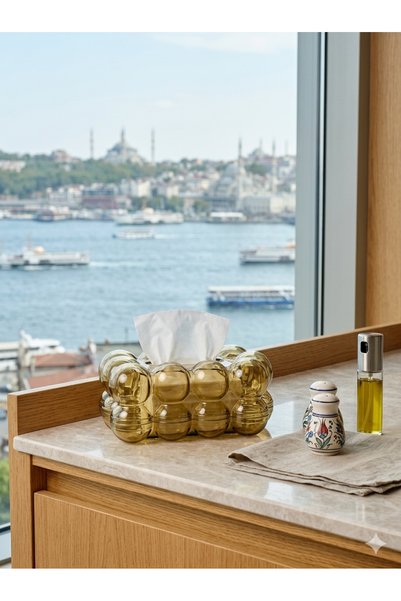EVİST حامل مناديل ديكوري على شكل سحابة، صندوق زنبركي لسطح المكتب، مقاس 19x13x9 سم، بني شفاف