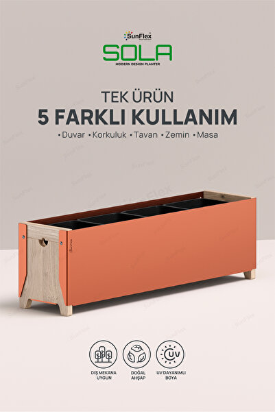SUNFLEX Sola Askılı Dekoratif Çiçeklik 65 cm Metal ve Ahşap
