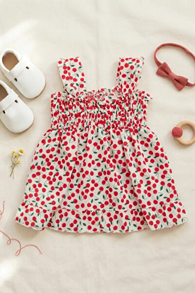 thechild baby collection KIZ BEBEK ELBİSESİ | ASKILI, KİRAZ DESENLİ, YAZLIK N...