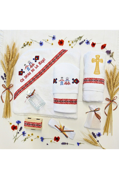 OEM Trusou Botez Tradițional Românesc – Set Fete 75×75 cm | Brodat cu Motive ...