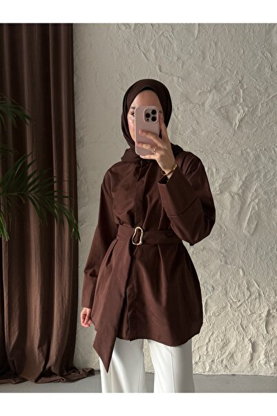 QUWİQ Women's Belted Hijab Shirt with Buckle Detail and Waist Tie