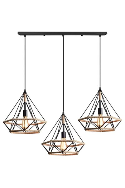 Cojom Candelabru, Pasăre, vintage, cu 3 pandantive din metal și frânghie, E27...