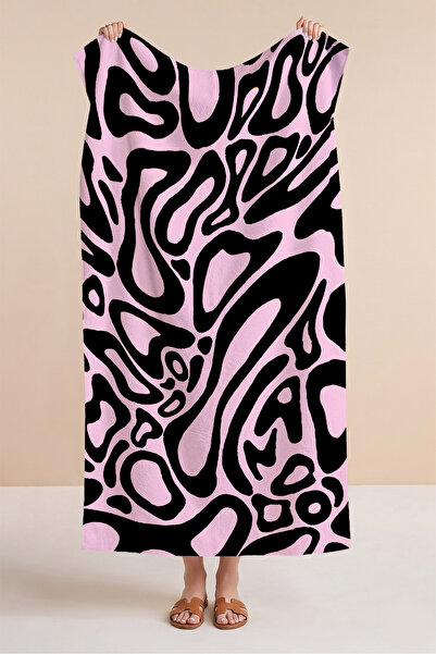 Evimde Bambaşka Prosop de plajă tropical abstract - Roz Negru Bohemian Wavy P...