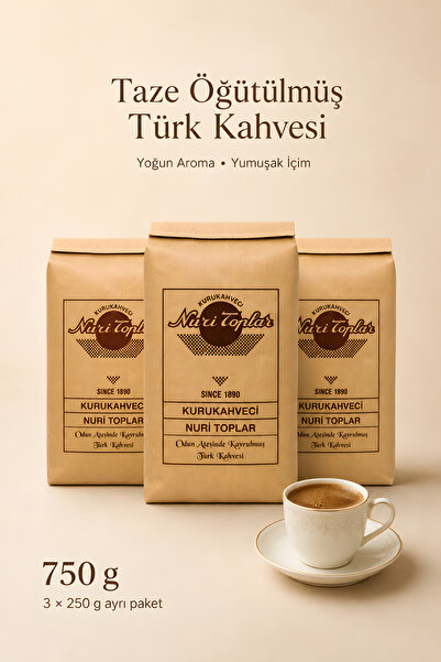 Nuri Toplar Türk Kahvesi 750 g 3x250 g Ayrı Paket - Odun Ateşinde Kavrulmuş, ...
