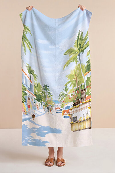 Evimde Bambaşka Prosop de plajă Tropical Palm Seaside - Prosop din microfibră...