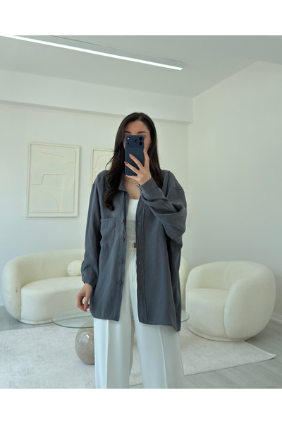 LUUNA STORE Cămașă supradimensionată din Tencel, antracit