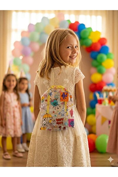 Hilal Akıncı Kids Mini rucsac transparent impermeabil pentru fete, cu figurin...