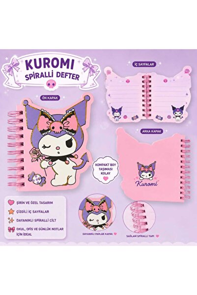 PeriMila Sanrino Kuromi Spiralli Defter Çizgili Özel Kesim Mor Mini Boy