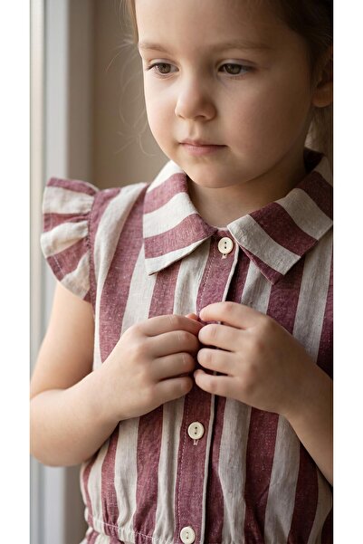 BOBBY JR KİDSWEAR Woven Girls' Set with Stripe Patterned Shorts