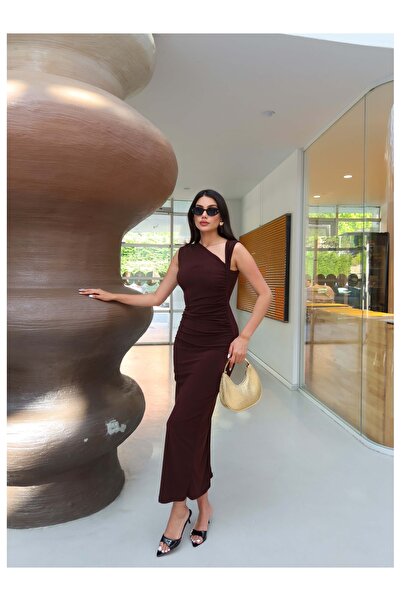 ESRAHELVACI Eh Collection Asymmetrical Shoulder Draped Dress