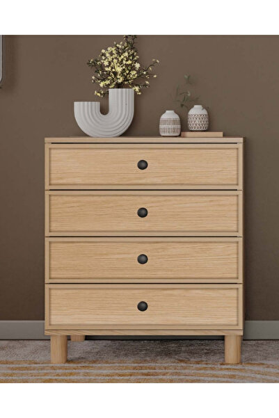 miracool Meşe 4 Çekmeceli Şifonyer / Komple MDF / Modern Tasarım