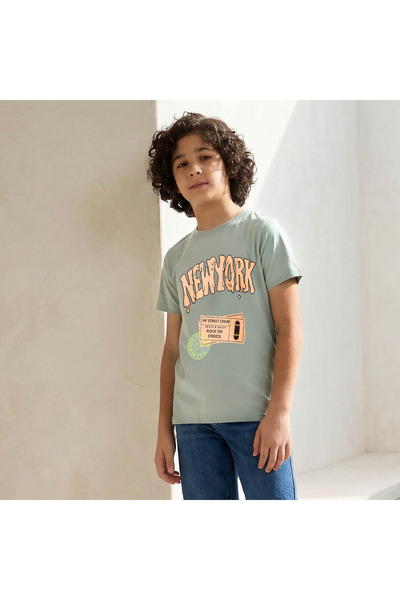 Juniors Crew Neck Short Sleeves T-shirt with Typographic Print