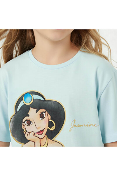 Disney Crew Neck Short Sleeve T-shirt with Jasmine Print