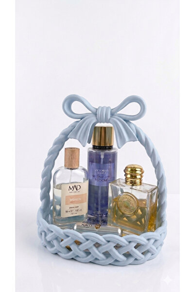 3Dikili design Decorative Organizer Basket with Knitted Detail and Bow, Bathr...