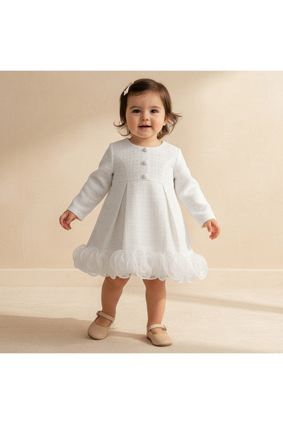 giggles Round Neck Long Sleeves Dress with Ruffle Detail