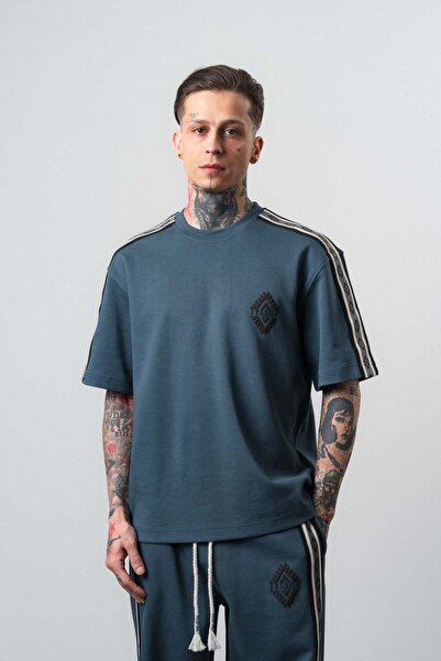 Respire Erkek Şerit Detaylı Regular Fit T-Shirt Petrol