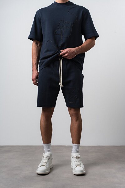 Respire Men's Embroidery Detailed Shorts Navy Blue