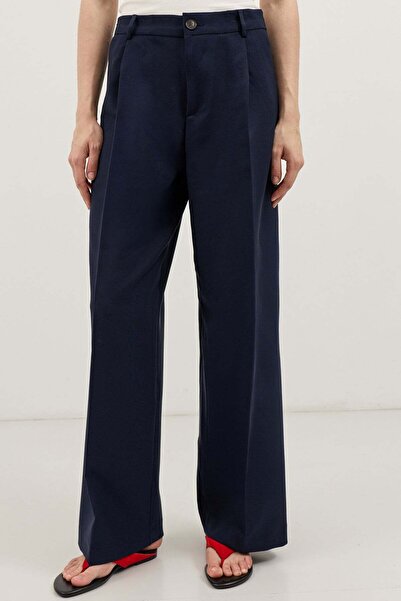 Antioch Navy Blue Wide Leg Pleated Trousers