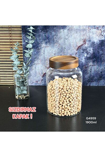 USTAOGLUHOME Glass Jar with Non-Removable Bamboo Lid 1900 ml