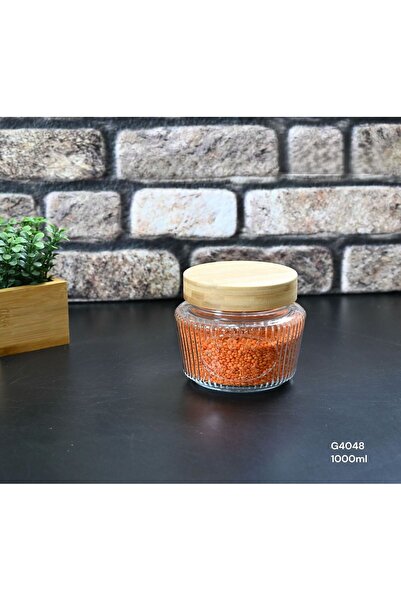 USTAOGLUHOME Glass Jar with Non-Removable Bamboo Lid 1000ml