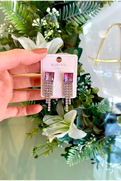 XUPING JEWELRY Zirkon Taşlı Su yolu Detaylı Sallantılı Pembe-Mor Renk Geçişli...