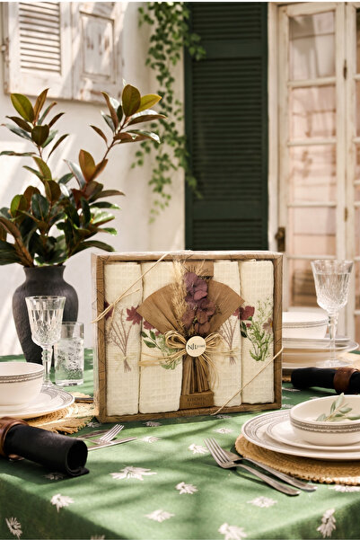 Nilteks 4-Piece 100% Cotton Ecru Kitchen Napkin Tableware Set with Bouquet - ...