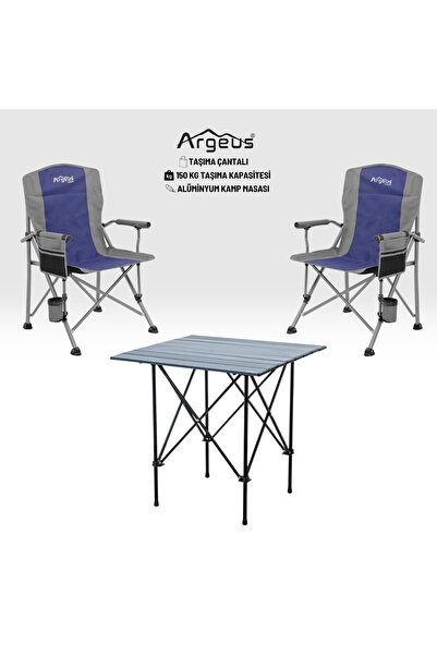 ARGEUS 2 Adet Katlanır Kamp Sandalyesi ve Alüminyum Masa Seti - Rustic Dark -...