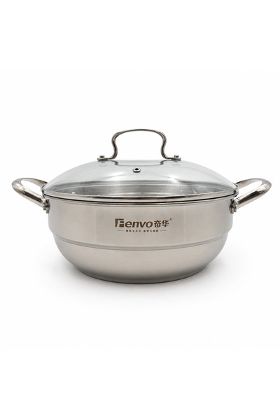 BRANDLESS Oală inox Fenvo 28 cm cu capac sticlă, tip steam cooker, pentru găt...