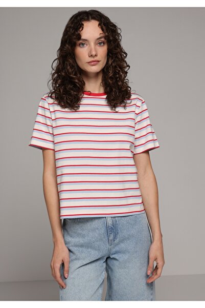 Colin's Regular Fit Yuvarlak Yaka Çizgili Kadın Çok Renkli Kısa Kol Tişört