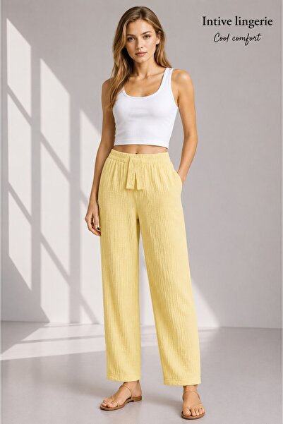İntive Lingerie Pantaloni de vară confortabili, respirabili, din bumbac, cu ț...